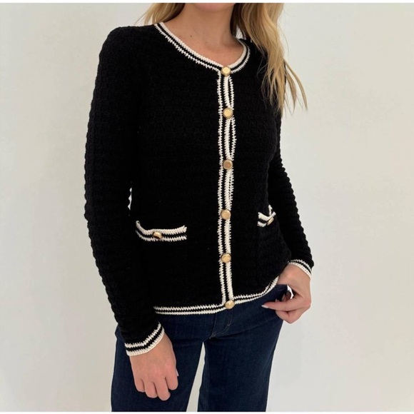 Peace of Cloth Black and White Knit Cardigan Sweater - Picture 2 of 7